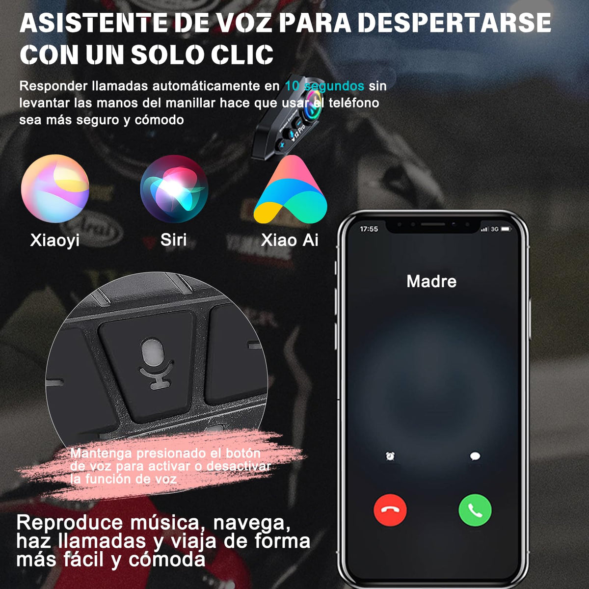 Auricular Bluetooth Motocicleta ETRTNVB 12Pro Negro Compatible Intercomunicador Impermeable IP56