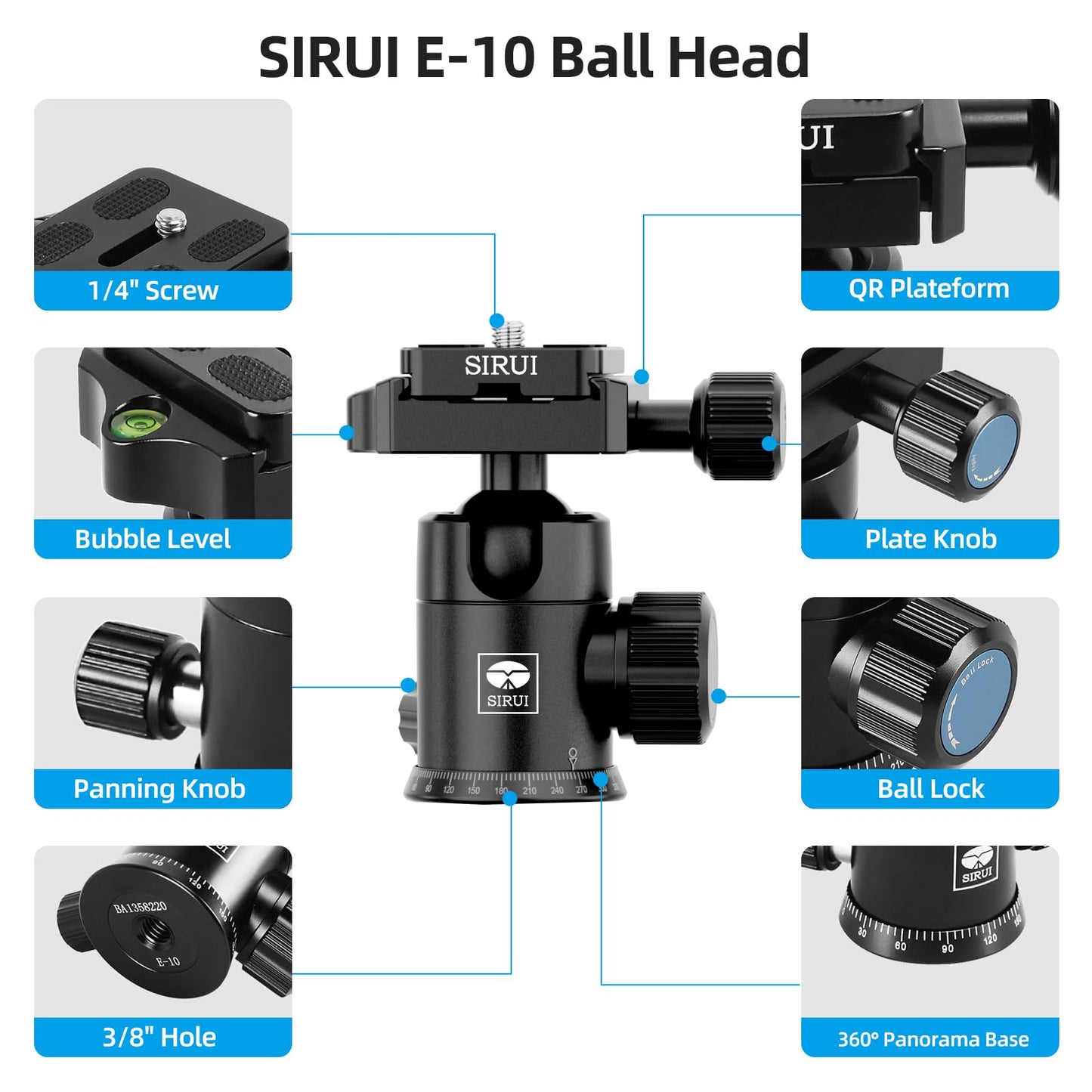 Trípode de Viaje SIRUI Fibra de Carbono Negro con Cabeza de Bola 360° Traveler X-II
