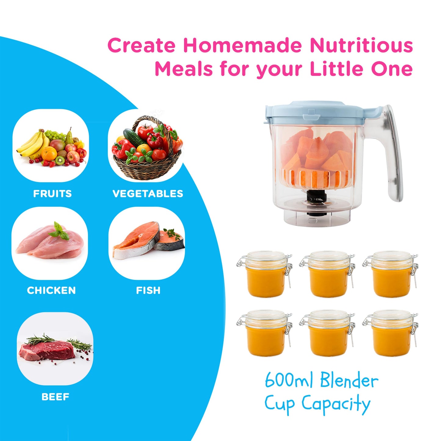 EVLA'S - Máquina para hacer alimentos para bebés, vaporizador, licuadora, procesador de alimentos para bebés para alimentos saludables caseros en minutos, visualización táctil con 6 bolsas de