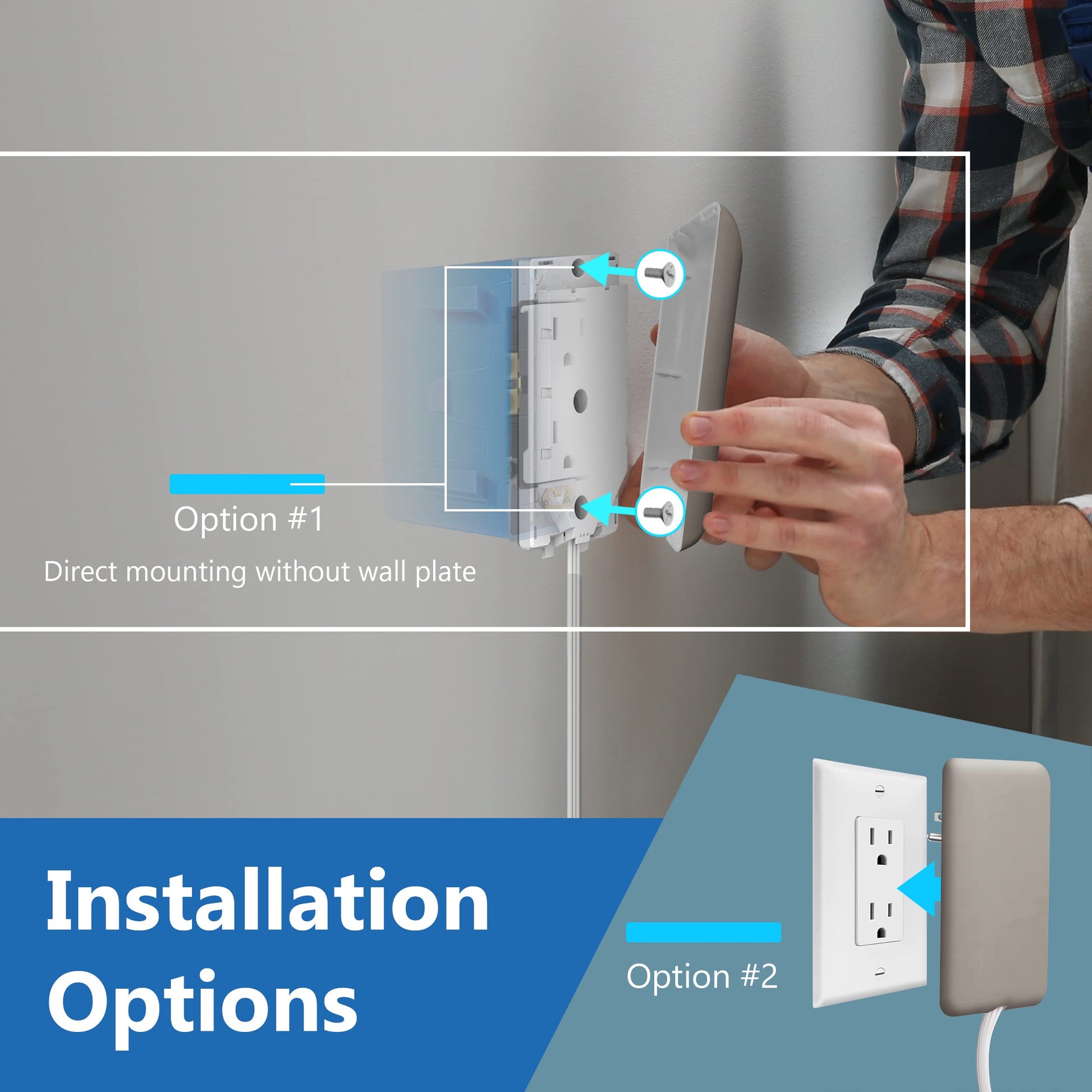 LIDER Extensor de salida de cara plana con 3 receptáculos, enchufe ultrafino de placa de pared con extensor de cable y tira de alimentación de 3 tomas, cable de 8 pies, LWE8-315-NK, listado ETL