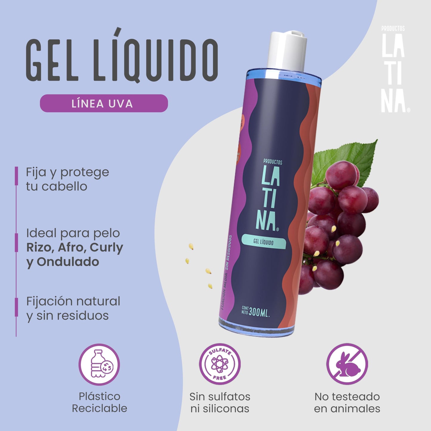 LATINA® | Gel para el Cabello Líquido | Belleza Mujer Repara y Proteje - Activador de Rizos | Complementar con Tratamiento para Cabello Maltratado | Anti Frizz Cabello - 300ml