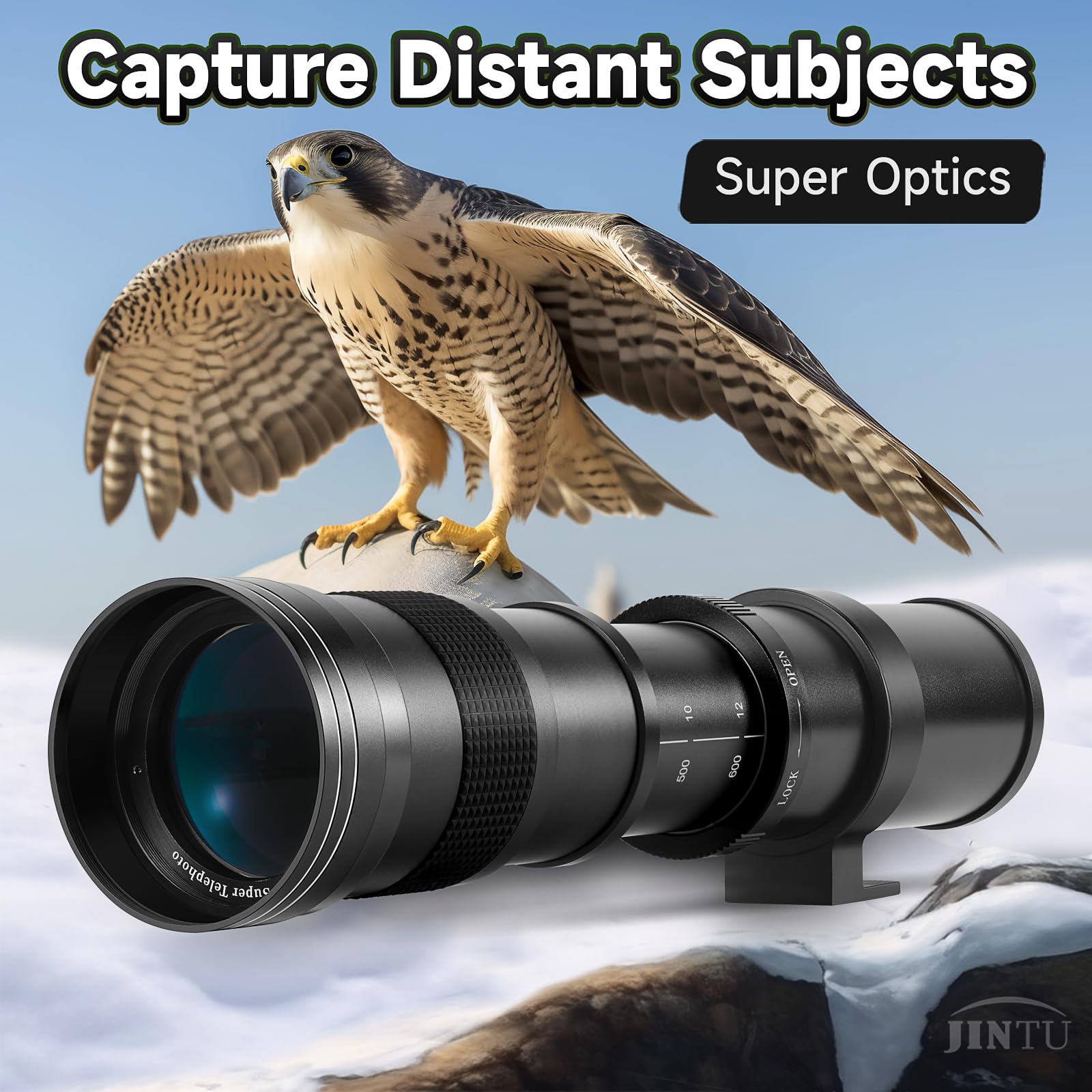 JINTU 420-1600 mm Teleobjetivo zoom lente manual para Canon T7i T6 T6i T6s T7 T8i T3i, T4i, T5, T5i, SL2, SL1 4000D 2000D 80D 90D 5D 6D 7D II 60D 750D 650D D3555555550 D8 D8 50 D7500 D5600 D3400 D7200