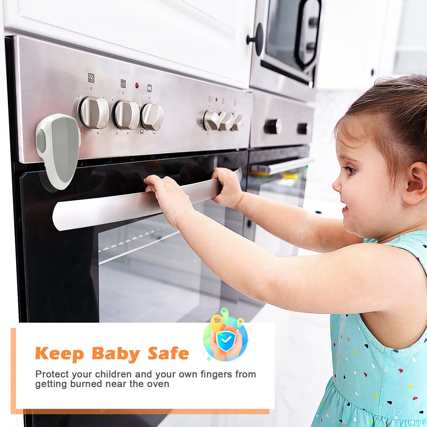 GCRQ - 2 piezas de cerradura para puerta de horno de seguridad para niños, horno a prueba de bebés, bloqueo frontal para horno, fácil de instalar y usar, material resistente al calor y duradero, con