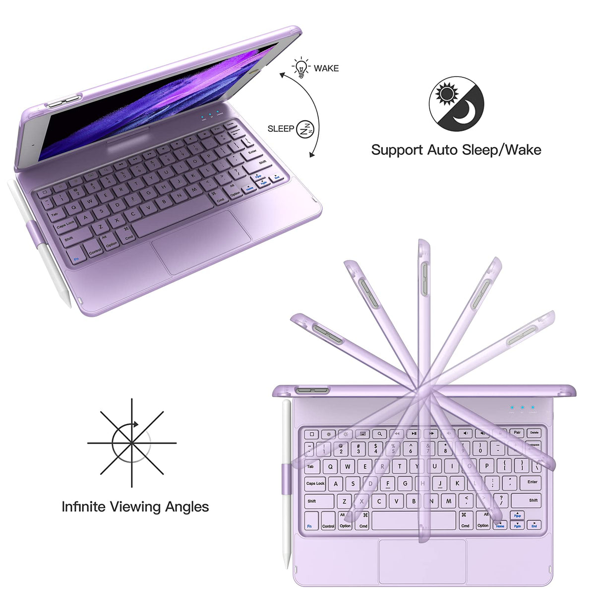 Funda Teclado Touchpad iPad 10.2 Morado Giratoria 360° Con Portapluma