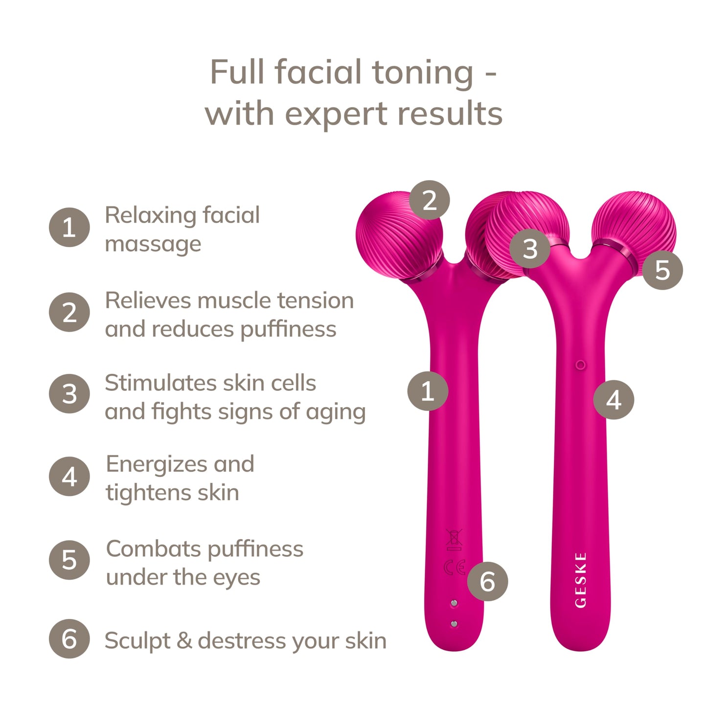 GESKE | Rodillo facial sónico SmartAppGuided™ | 4 en 1 | rodillo derma | dispositivo para la cara | rodillo derma | Rodillo facial profesional | Reafirma y define la piel del rostro