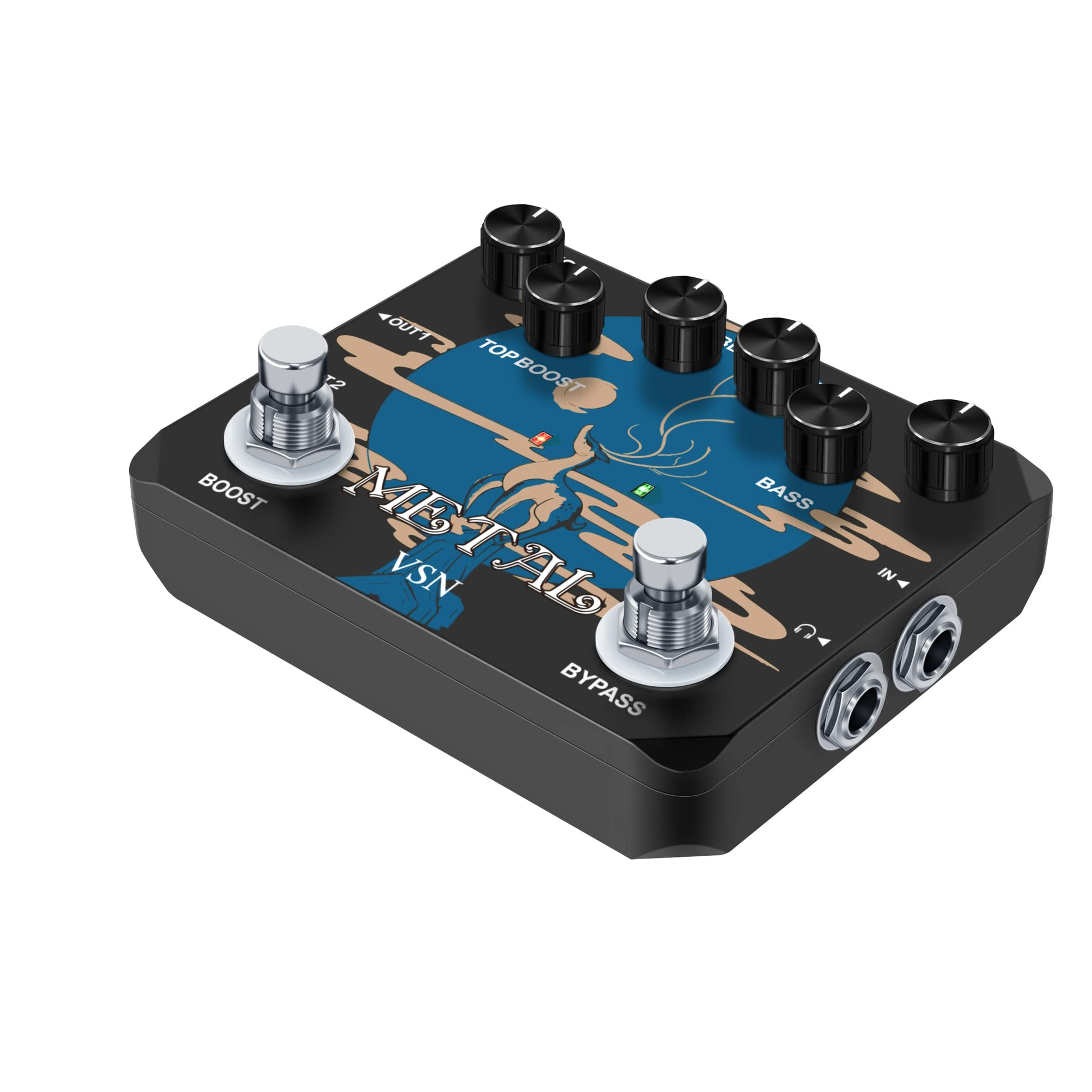 Pedal de Distorsión VSN Heavy Metal Muff Top Boost para Guitarra Metal 80s y 90s Negro