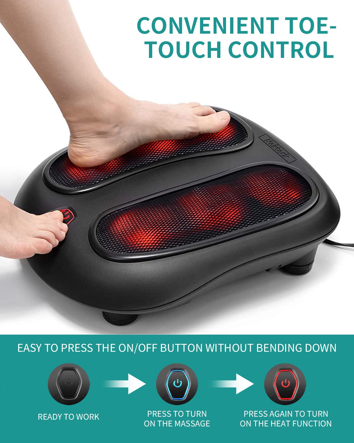 Masajeador de Pies Nekteck Negro con Calor Infrarrojo y Amasado Shiatsu Eléctrico
