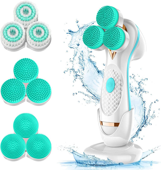 Cepillo Limpiador Facial 3D Eléctrico con 3 Cabezales de Repuesto para Limpieza Profunda y Exfoliación Suave