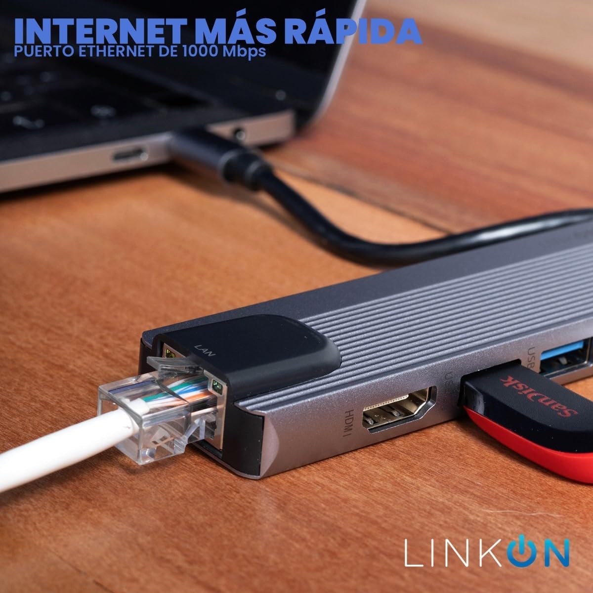 LINKON - Hub USB C Adaptador USB a Tipo C HDMI 4K, Ethernet Red RJ45 100Mbps, 2 Puertos USB 3.0, Carga Rápida 87W PD, Docking Station, Adaptador de Red (RJ45 5 en 1 1000 MBps)