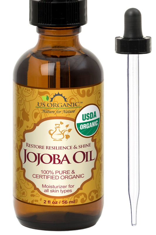 US Organic, Aceite de Jojoba, Certificado Orgánico por USDA, 100% Puro y Natural, Prensado en Frío, Virgen, Sin Refinar, Libre de Hexano, Botella de Vidrio Ámbar (56 ml)