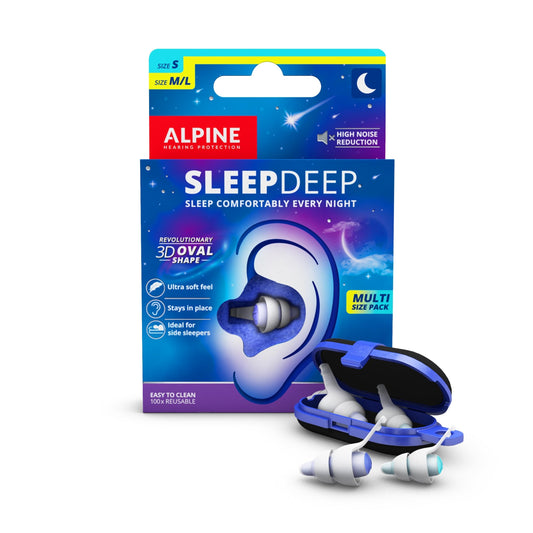 Alpine SleepDeep Tapones de Oídos para Dormir. Tapones de Dormir Ovalados 3D con Gel Supresor de Ruido. Filtros Suaves para Dormir de Lado. Reducen el Sonido de los Ronquidos. 2 Par Reutilizable