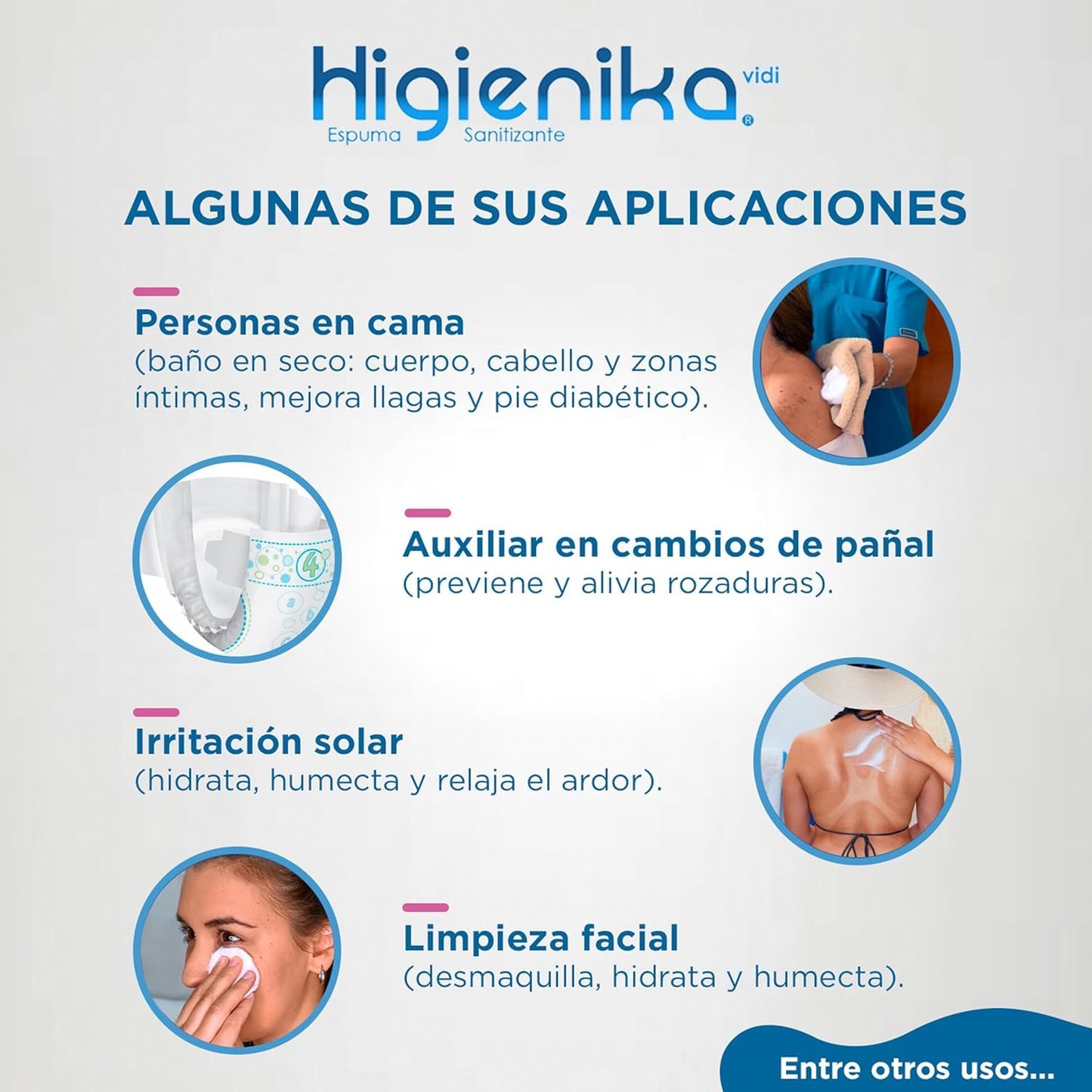 HIGIENIKA - Higiene instantánea sin enjuague - Jabón antibacterial SIN alcohol, espuma baño en seco para personas en cama, elimina olores y bacterias (250 ml)