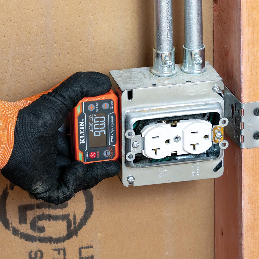 Klein Tools 935DAA Medidor electrónico digital de nivel y ángulo, alerta de ángulo LED, medición y ajuste de ángulos, rangos de 0-90 y 0-180 grados