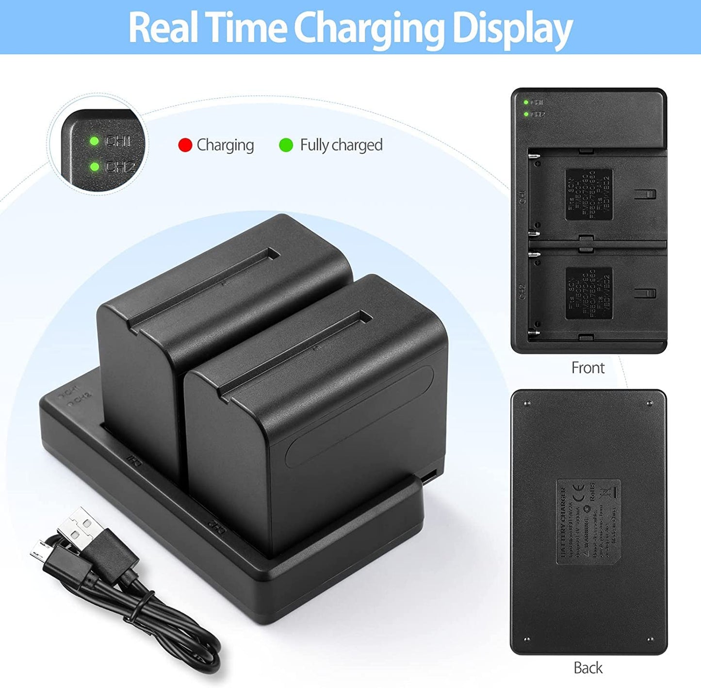 Kit de Batería y Cargador ENEGON 7200mAh Compatible con Sony DCR-VX2100 FDR-AX1 HDR-FX1 HDR-FX7 para Cámaras de Video