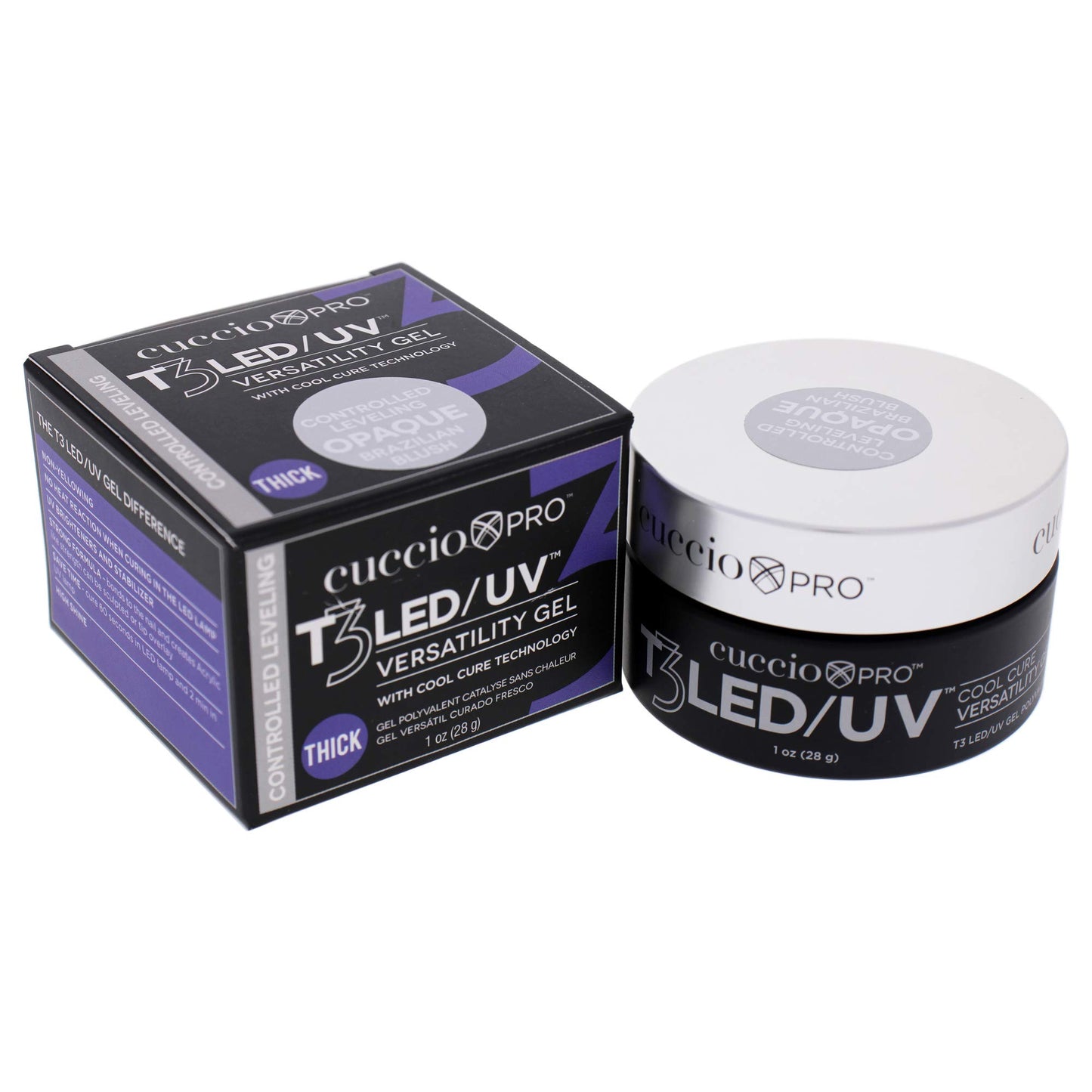 Cuccio Pro T3 LED/UV Cool Cure Versatility Gel - Controlled Levelling - Incredibly Flexible - Strong Adhesion - Thick Viscosity - Fast Application - Quick Cure - Opaque Brazilian Blush - 28 G Nail Gel