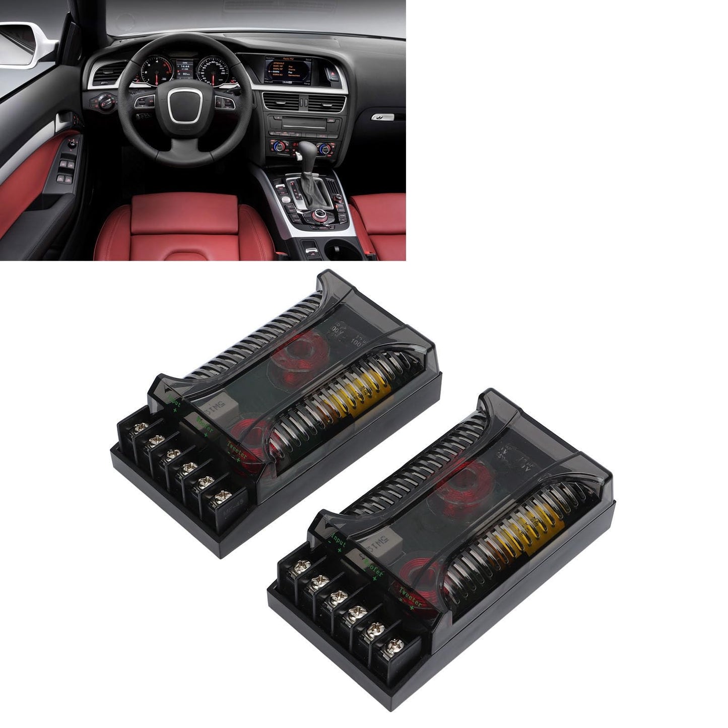 Crossover de Audio para Automóvil de 2 Vías, Divisor de Frecuencia de Altavoz de 2 Piezas Crossover Pasivo de Audio para Automóvil de hasta 300 Vatios, Protección contra Sobrecorriente Disipación de C