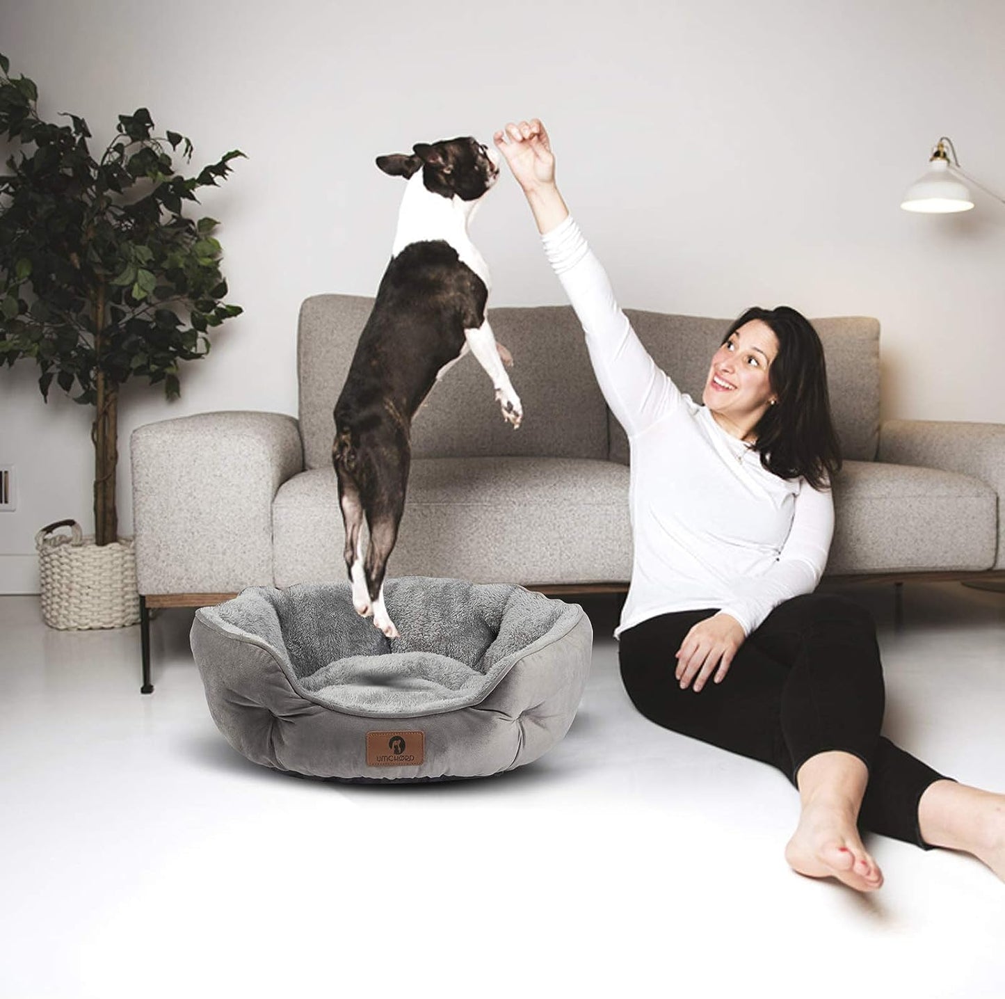 OGAGU Cama para Gato Mediano, Cama para Perro Chico o Mediano, Cama para Mascota Lavable en Maquina, Suave Base Antideslizante, Resistente a Suciedad y facil de Lavar (Gris, Medium)