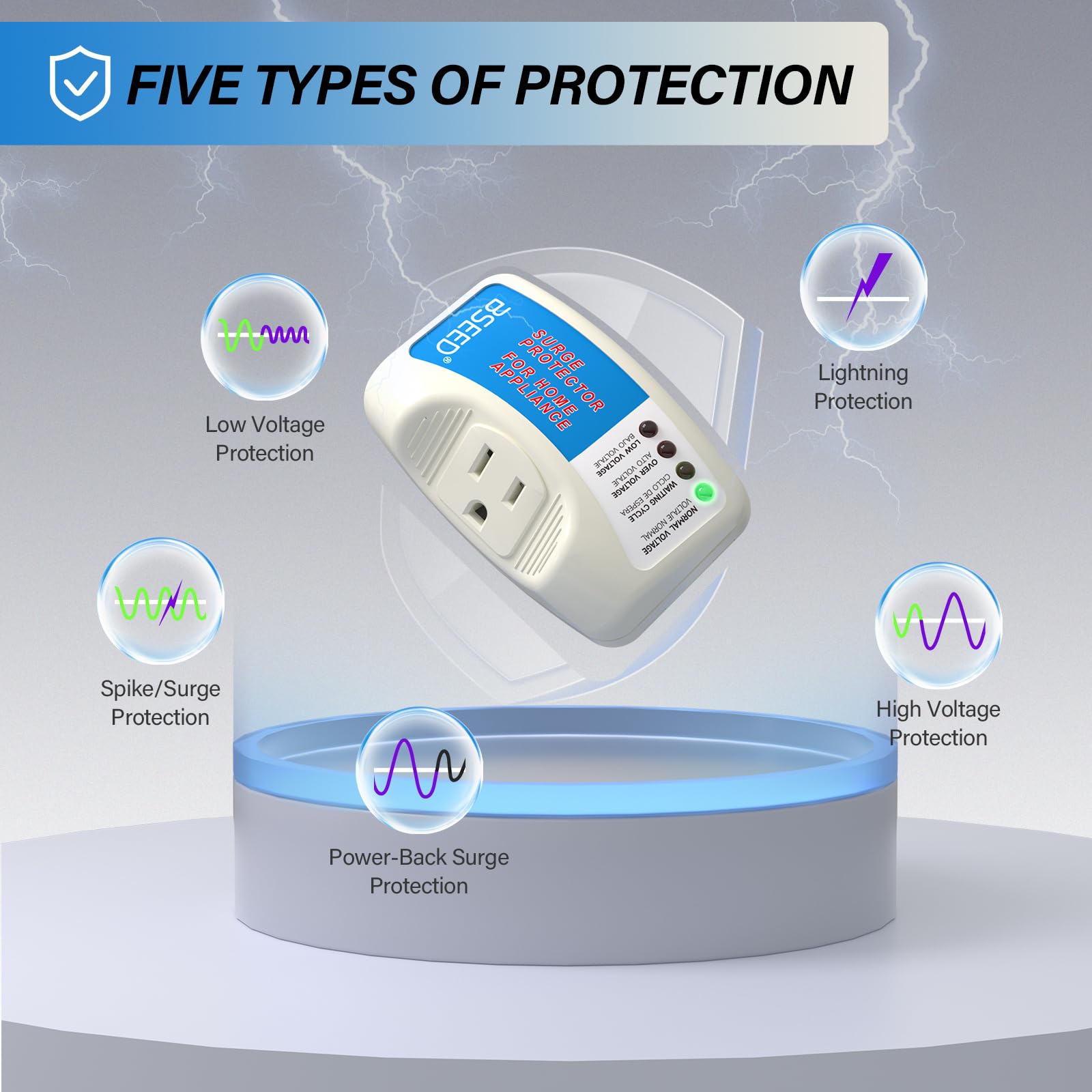 BSEED Enchufe de Aparato Electrodoméstico Protectores contra Sobretensiones Supresor de Potencia Tensión Salida 1 Paqiete