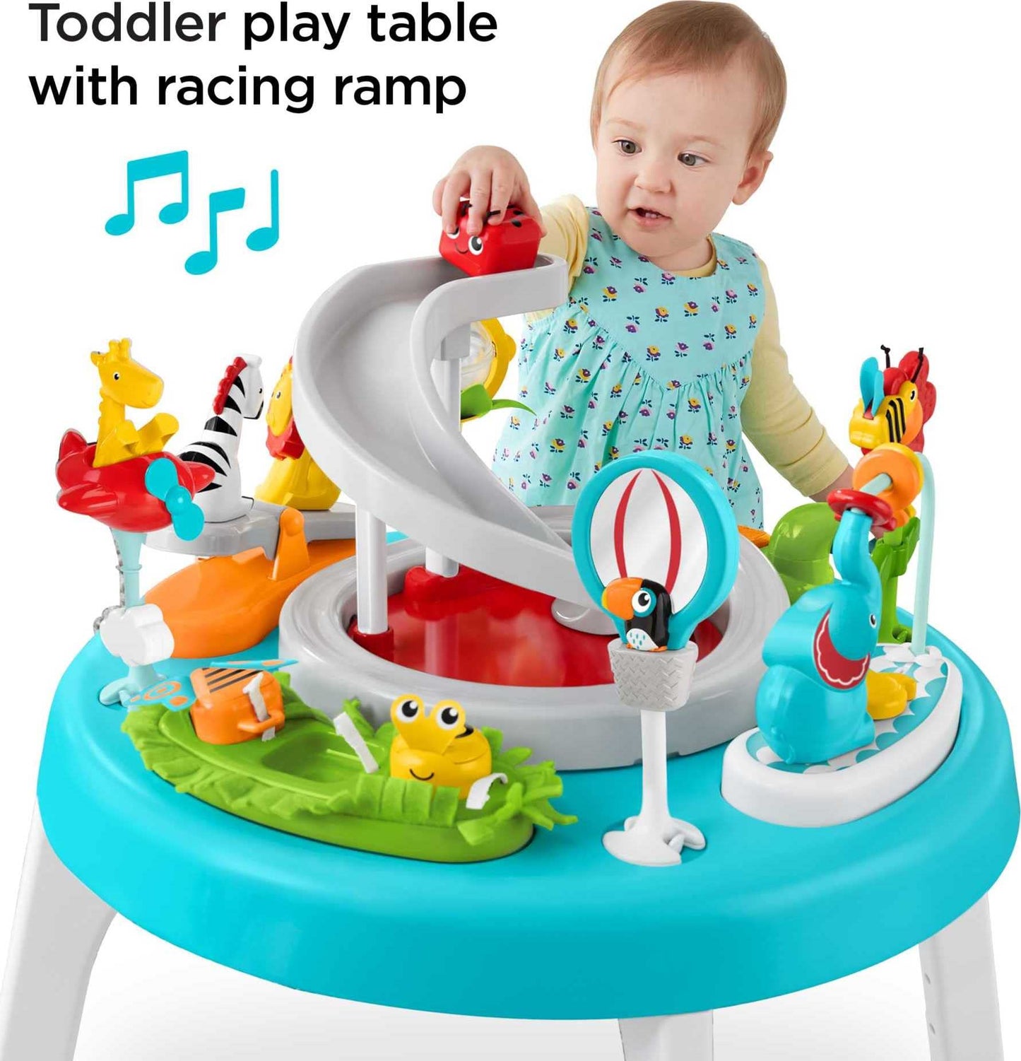 Fisher-Price - Centro de actividades 3 en 1 para sentarse a estar de pie con luces musicales y rampa en espiral, selva jazz