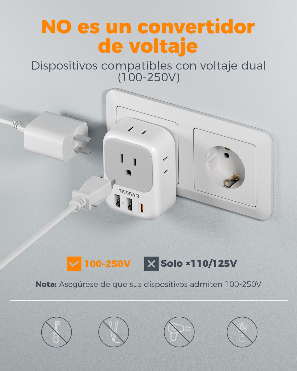Adaptador de Viaje TESSAN Alemania Francia