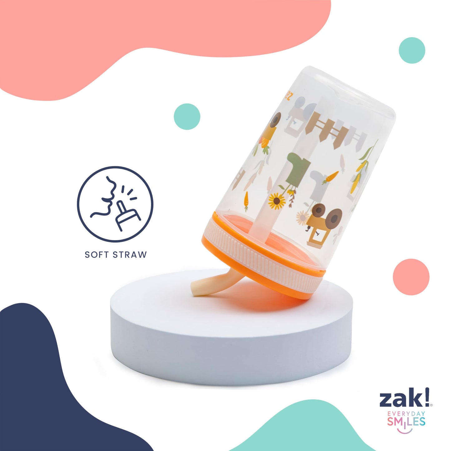 Zak Designs Tiburón bebé de 15 onzas hecho de plástico duradero y silicona, paquete perfecto para niños