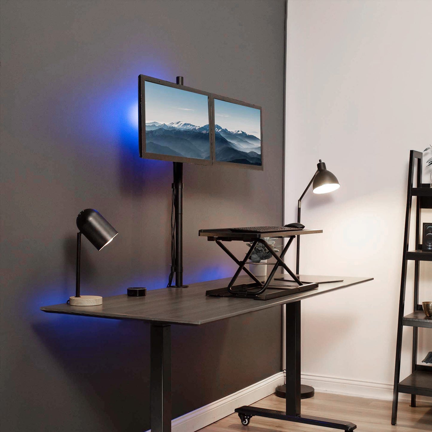 Soporte de Computadora VIVO Negro Extra Alto para Monitor Dual Ajustable hasta 27 Pulgadas