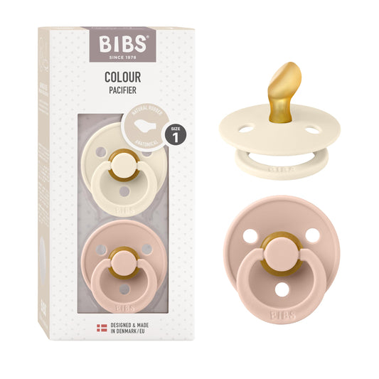 BIBS Chupones Colour Pack de 2, Tetina Anatómica látex natural, Talle 1, Color Ivory/Blush, 0 a 6 meses, Hecho en Dinamarca