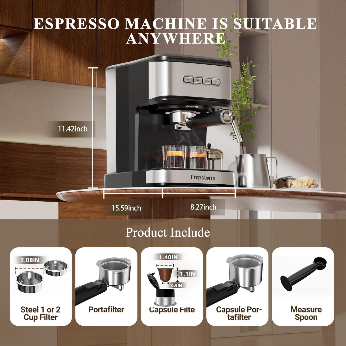 Empstorm - Máquina de café espresso de 20 barras, máquinas de capuchino con espumador de leche, máquina de café con leche para el hogar y barista, función de apagado automático