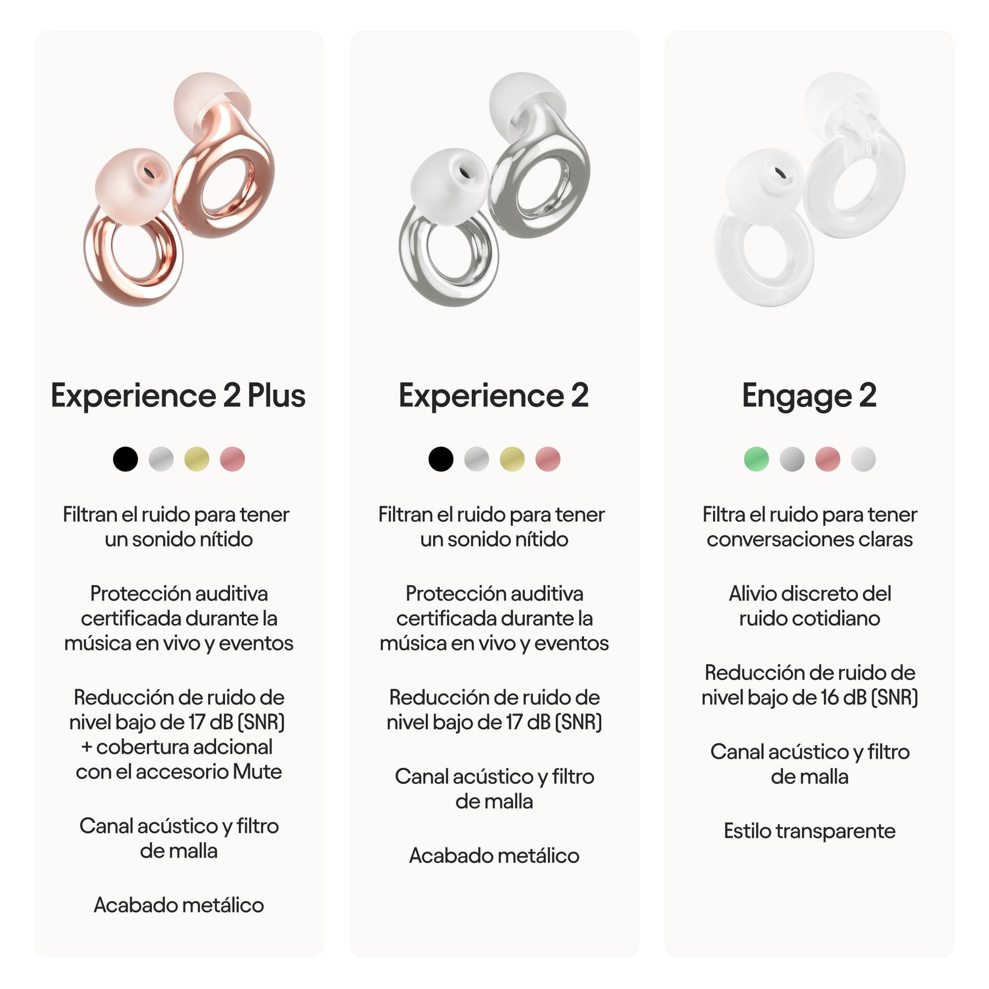 Loop Experience 2 Plus Tapones auditivos – Protección auditiva certificada para conciertos y festivales, eventos en vivo, deportes, DJ y vida nocturna – SNR 17 dB (alta fidelidad) + accesorio Mute