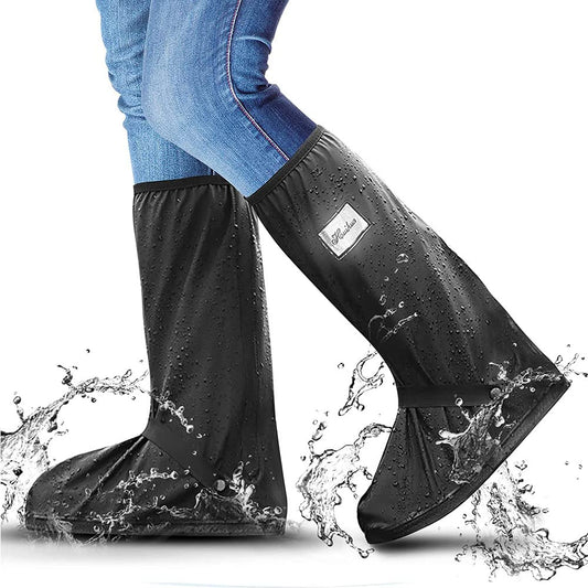 Cubrecalzado PVC Cubiertas de Zapatos Impermeable - Exteriores Bicicleta Motocicleta Cubrebotas Viaje Antideslizante Reutilizable Botas Cubierta con Cremalleras Resistentes, Negro(XL 32CM)