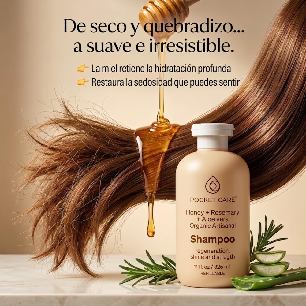 Kit Shampoo y Acondicionador con Miel, Romero y Sábila – Hidratación y Reparación para Cabello Seco, Débil y Sin Vida – Ayuda a Fortalecer, Suavizar y Dar Brillo – Hombre y Mujer