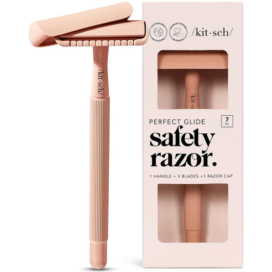 Kit Maquinilla de Afeitar Kitsch Metal Mango Largo Hoja Única para Mujeres y Hombres