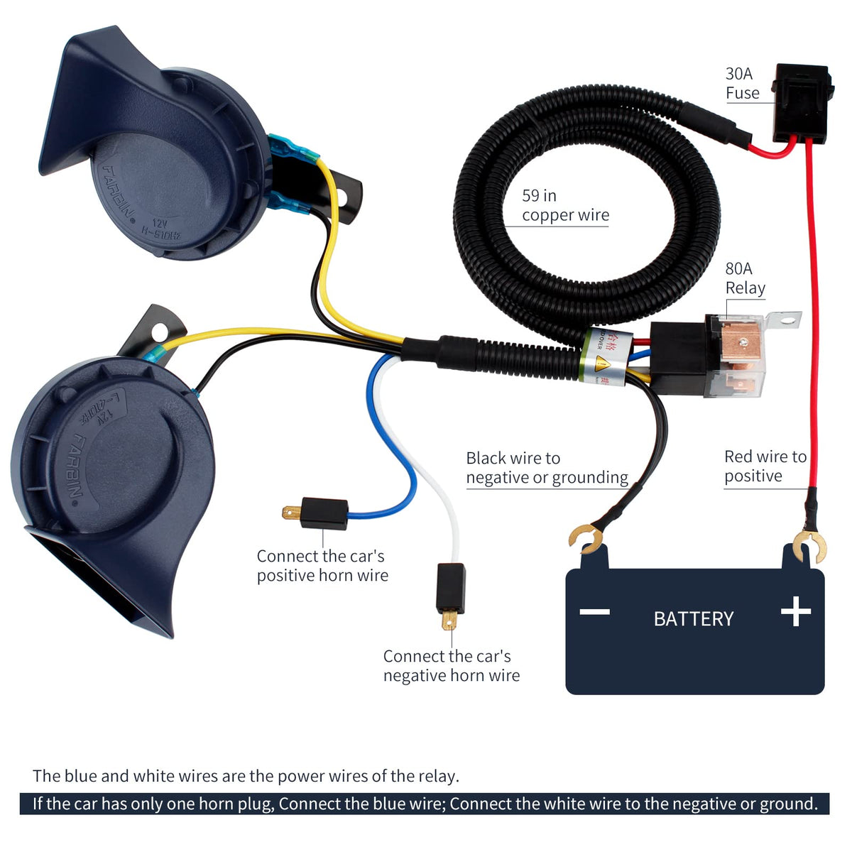 Bocina de Coche FARBIN Azul Eléctrica de Doble Tono Impermeable para Vehículo de 12 V