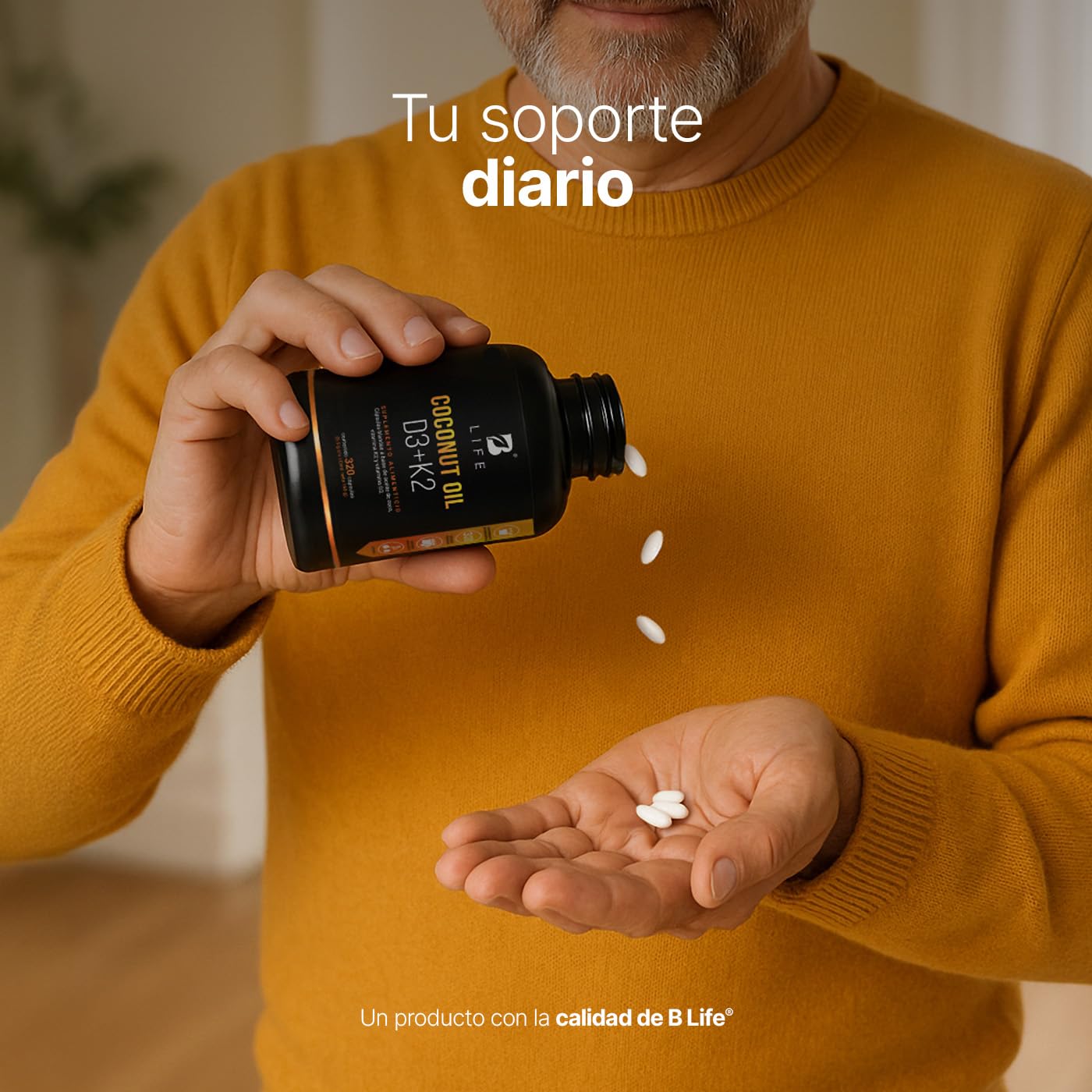 B Life Vitamina D3 400 UI + K2 con 320 Softgels. Alta absorsión. Aceite de Coco, Vitaminas D3 y K2. Ingredientes naturales. Coconut Oil D3 + K2.
