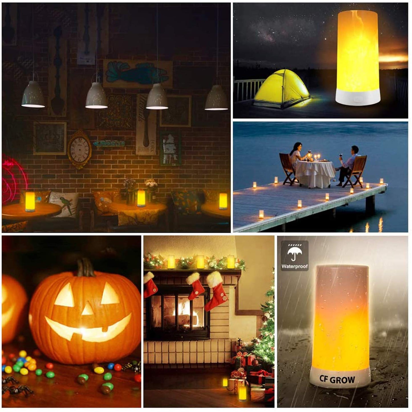 Luz LED con efecto de llama, recargable por USB, lámpara de mesa de llama, impermeable, regulable, 4 modos con efecto de detección de gravedad, control remoto inalámbrico IR y temporizador, para