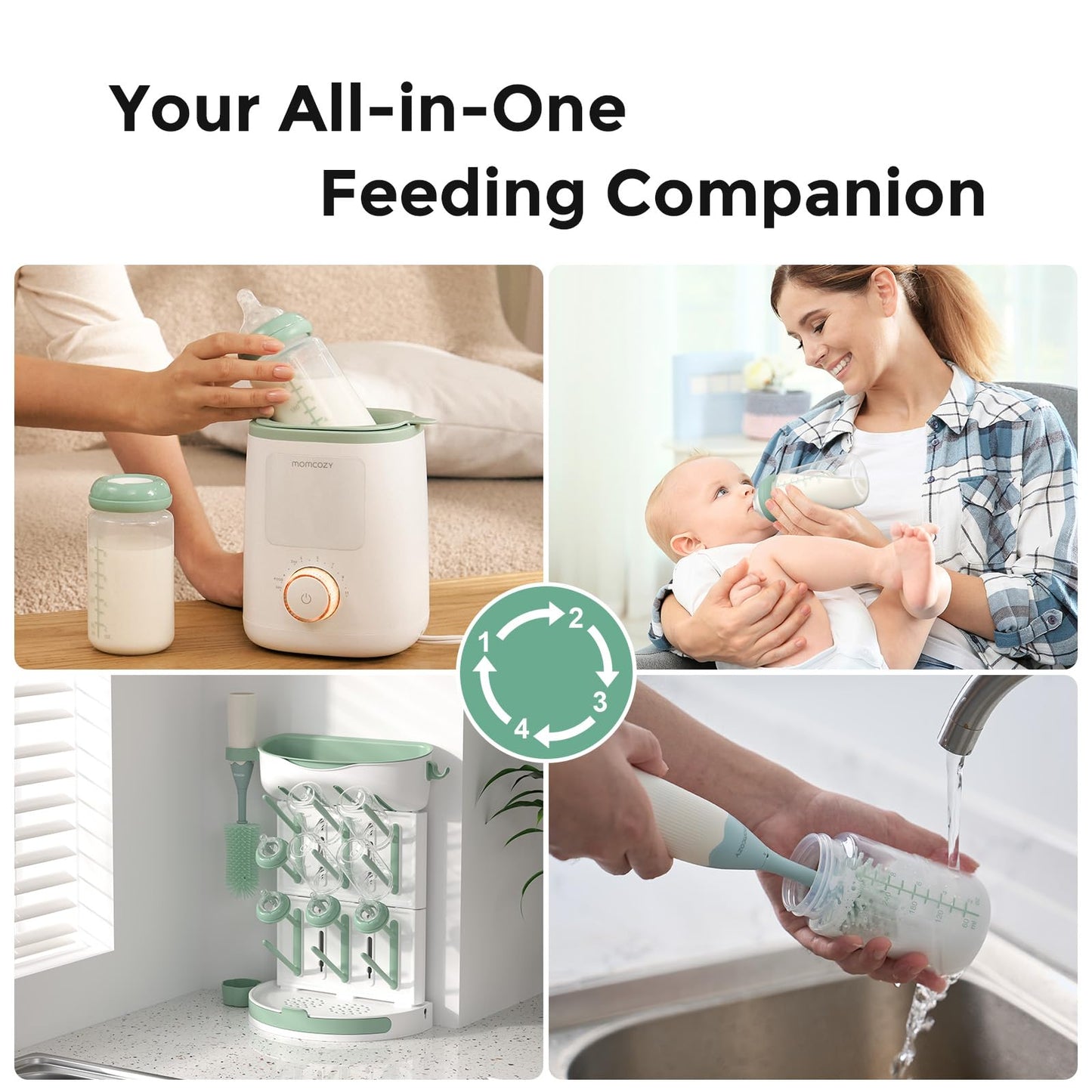 Momcozy Biberón Natural De Boca Ancha, Sin Bpa, Ideal Para Guardar Leche Materna En El Refrigerador Y El Enfriador De Leche, Esencial Para La Lactancia, 283 G (4 Unidades)