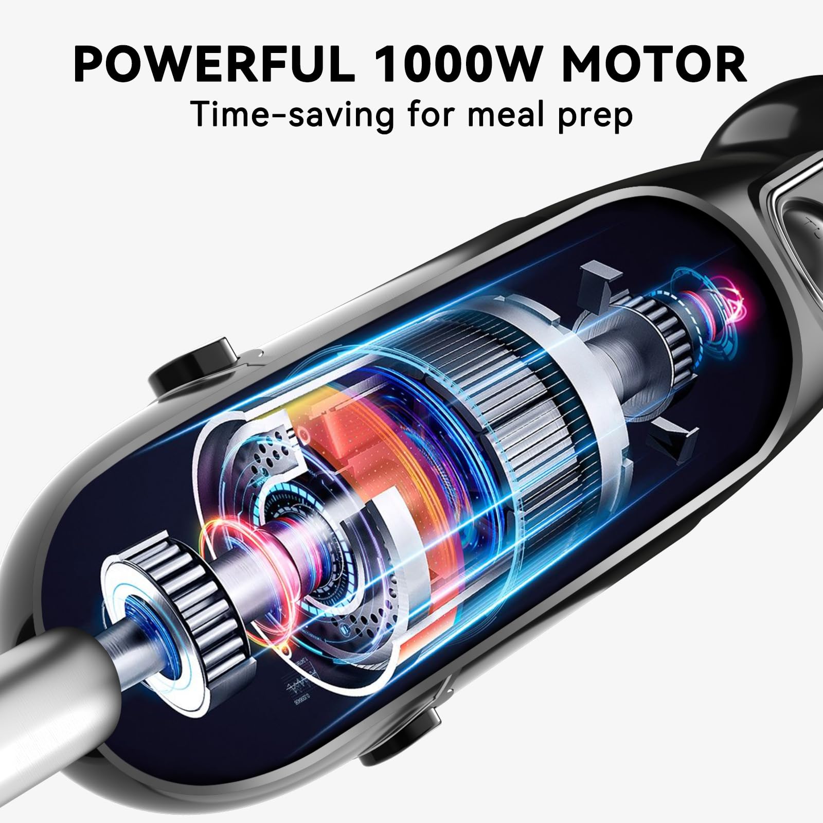 Batidora de mano de mano de 1000 W, mezclador de mano 5 en 1, sin BPA, licuadora de mano de 12 velocidades 304, acero inoxidable, mezclador, picador, batidor, espumador de leche, sopa, batidos,