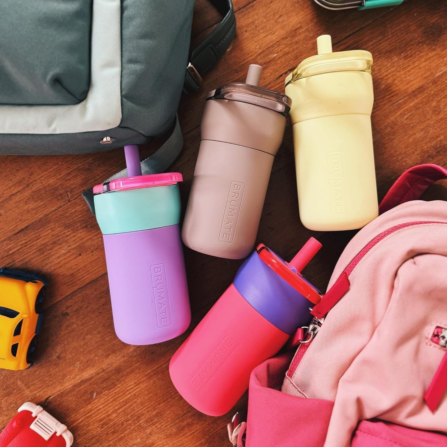 BrüMate Leap - Vaso para niños de 12 oz, 100% a prueba de fugas, con asa y popote suave de silicona | Funda de silicona duradera resistente a caídas | Hecho de acero inoxidable aislado | Apto para