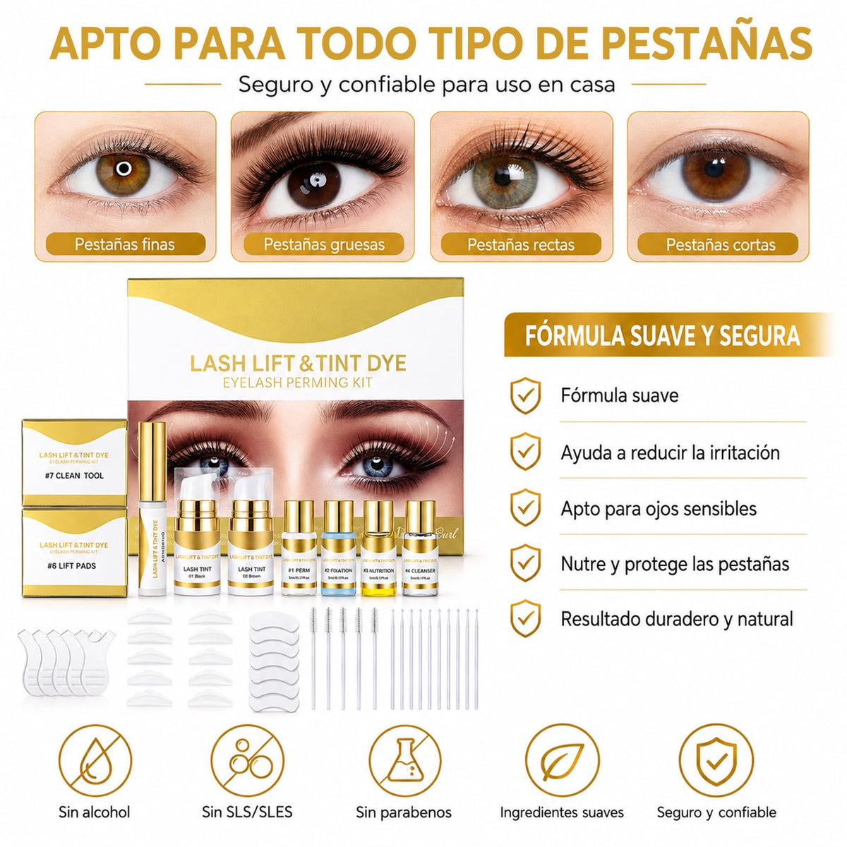 Kit de Pestañas Permanentes, Lash Lifting Kit con Permanente en Frío, Seguro y Rápido, Rizado de Larga Duración de 3 Meses, Imprescindible para el Salón en Casa, Adecuado para Todo Tipo de Pestañas