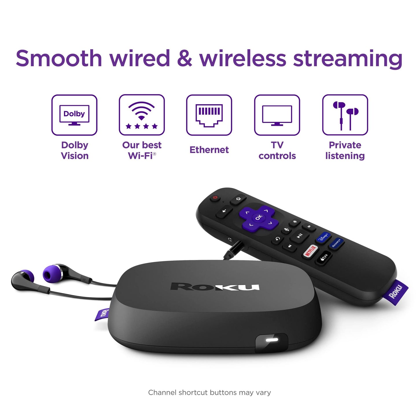 Roku Ultra LT (2023) HD/4K/HDR Dolby Vision | Reproductor de transmisión Quad-Core con cable HDMI, audífonos, control remoto con escucha privada, Ethernet (Reacondicionado)