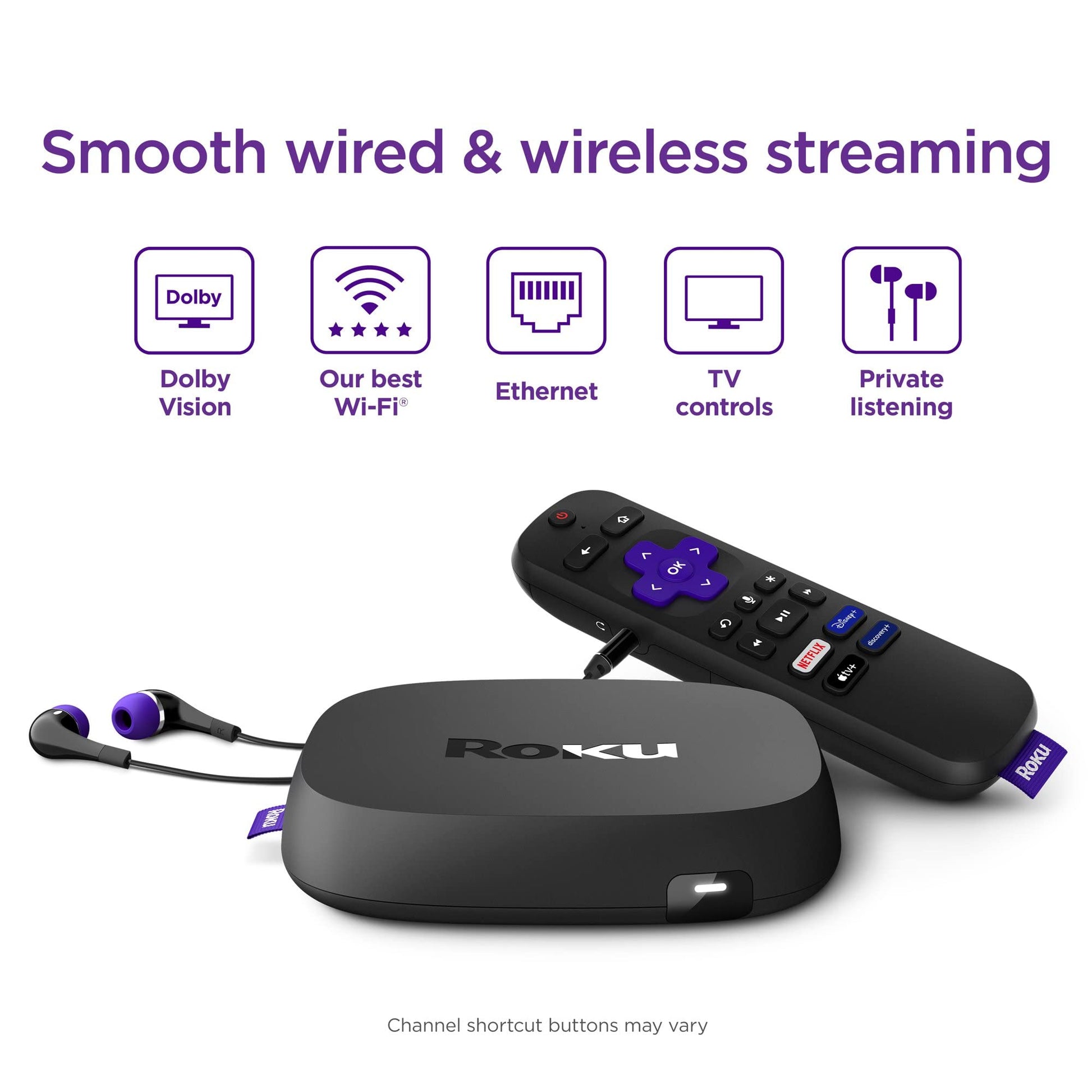 Roku Ultra LT (2023) HD/4K/HDR Dolby Vision | Reproductor de transmisión Quad-Core con cable HDMI, audífonos, control remoto con escucha privada, Ethernet (Reacondicionado)