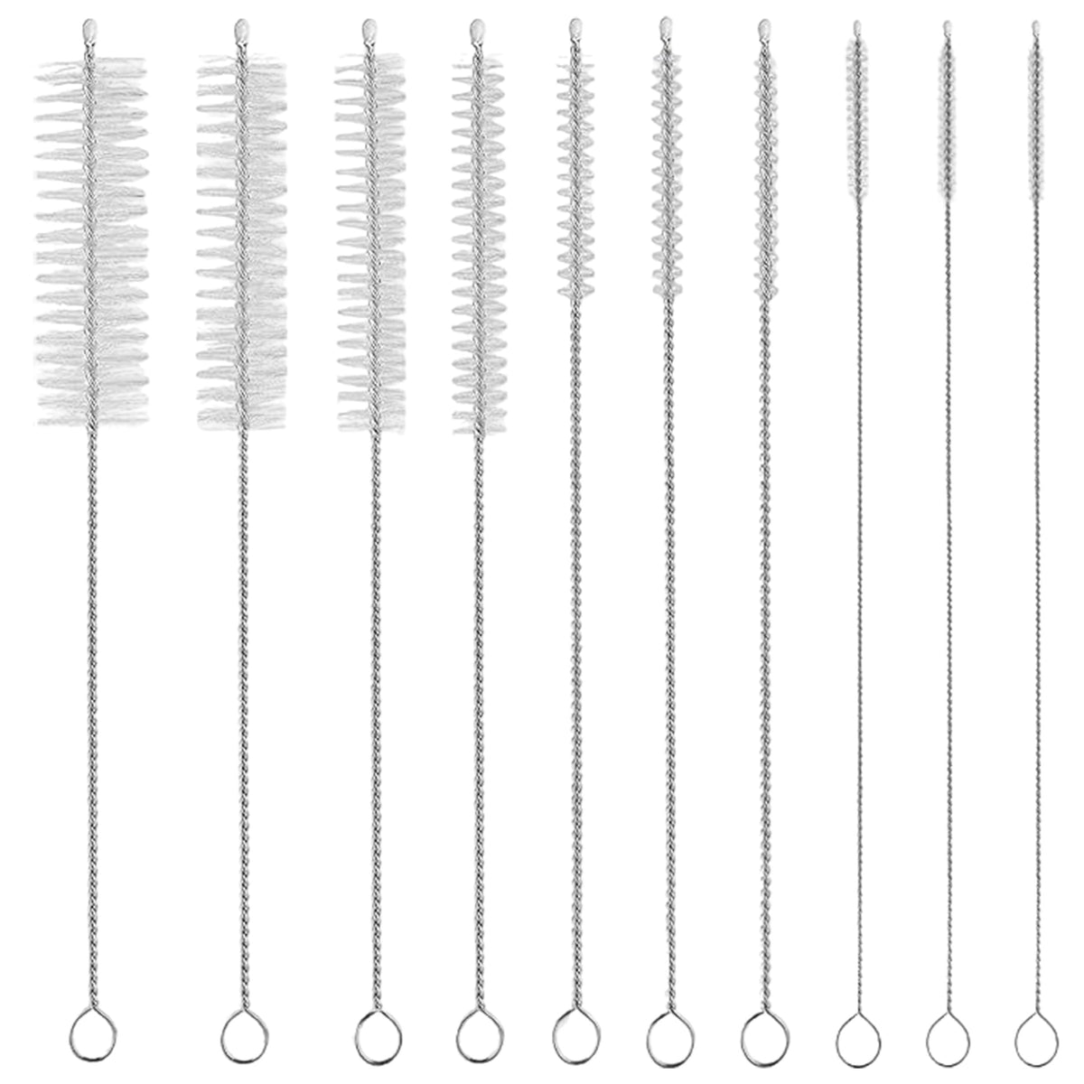 CIDYAUST - Juego de cepillos para limpiar pajitas, 10 cepillos de 10 pulgadas de largo, limpiador de tubos de nailon con 10 diámetros diferentes. Cepillo para biberón, vaso, taza para beber y