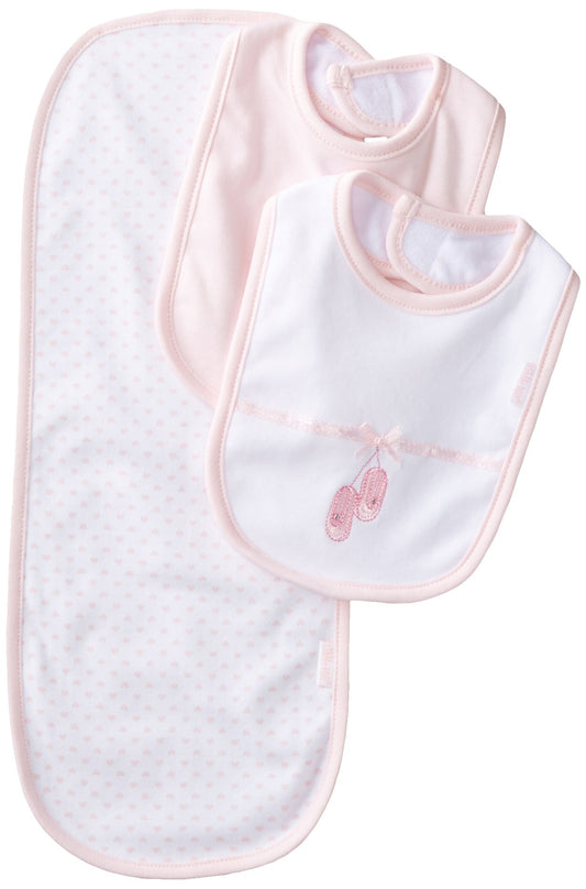Little Me Conjunto de babero y eructos para niña de 3 piezas, Rosa/Bailarina, Talla única