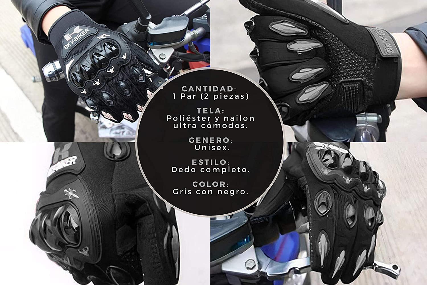 hanylish Guantes para Motociclista, Antideslizante, Cómodos y Ligeros para Hombre y Mujer, Protección Completa con Sensores Táctiles, Accesorios para Moto, Bicicleta y Senderismo (Negro - Gris, XXL)