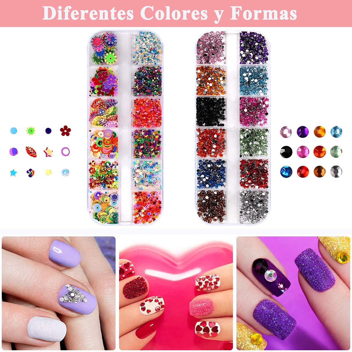 Kit de Herramientas para DIY Decoración de Uñas - Conjunto de Arte de Uñas con Mini 6W LED Lámpara Uñas UV | 15 Pinceles de Pintura | 5 Herramientas de Punteado | 2 Cajas de Diamantes de Imitación | 10 Cintas de Rayas | Lima de Uñas | Cepillo de Limpieza
