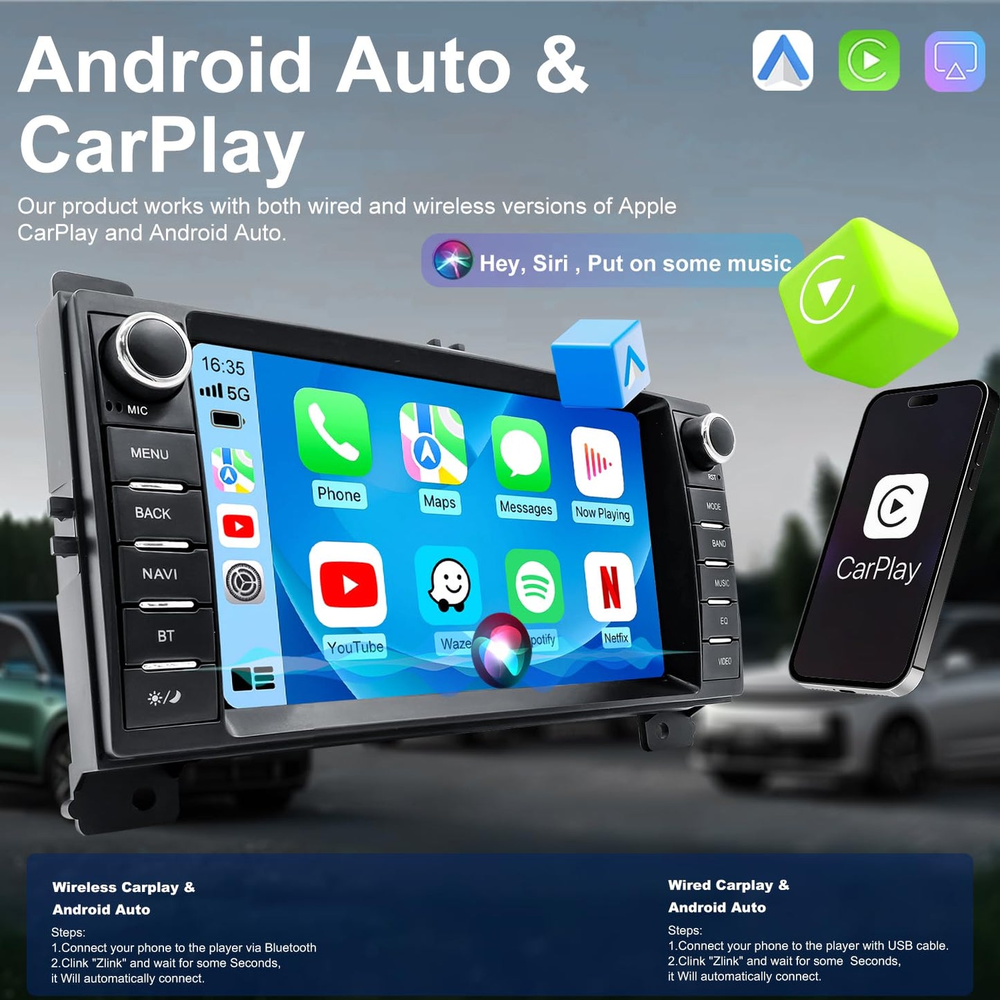 Radio de Coche para Jeep Grand Cherokee 2011-2013 y Dodge Durango 2011-2013, Pantalla Táctil Android 13 de 7'', Sistema Estéreo con CarPlay Inalámbrico Android Auto Bluetooth GPS WiFi FM SWC y Cámara