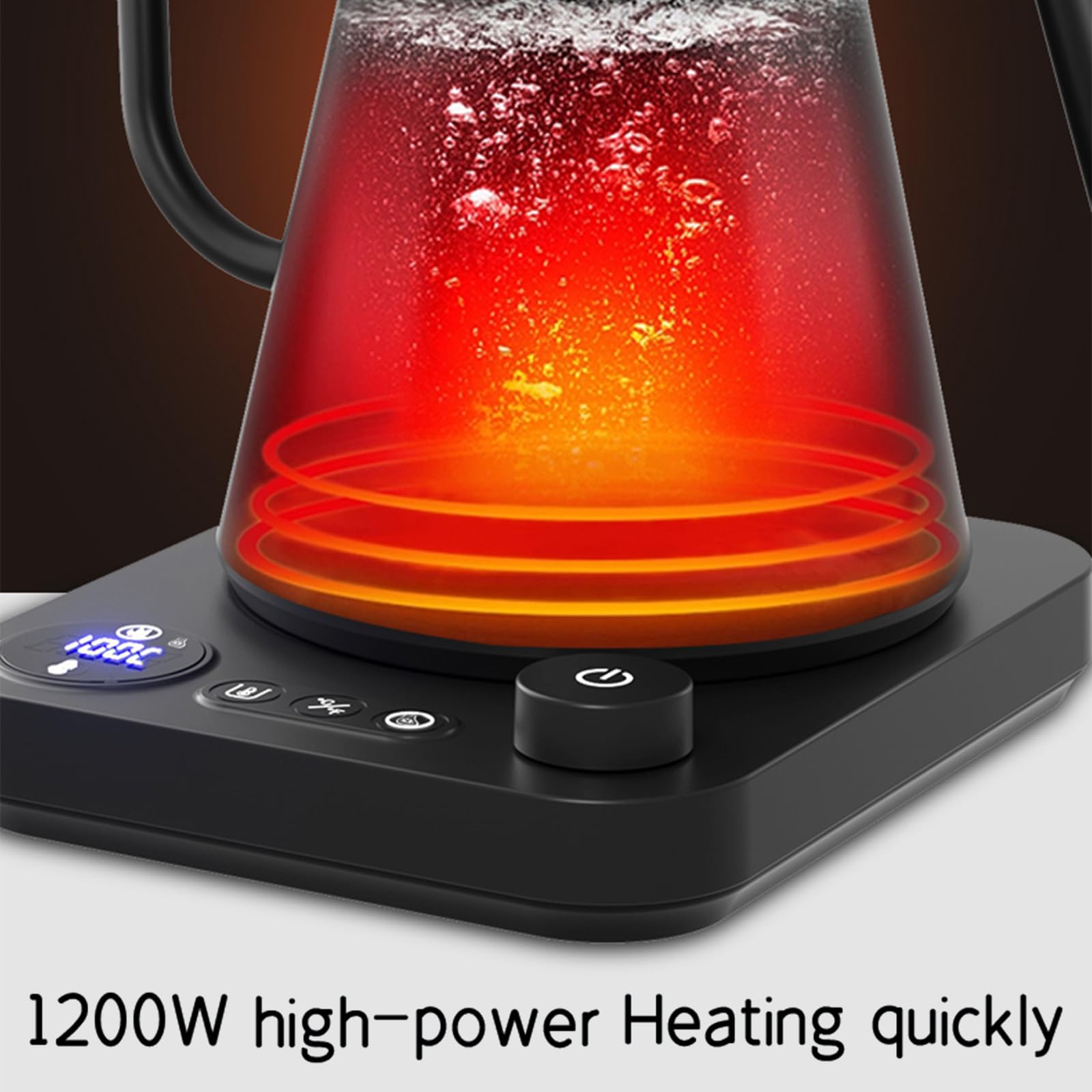 HWCMJY Hervidor eléctrico con cuello de cisne 1200W Caldera de agua potente y rápida Acero inoxidable Control de temperatura NTC interno Pantalla LCD Apagado automático 0.9L café y té Hervidor