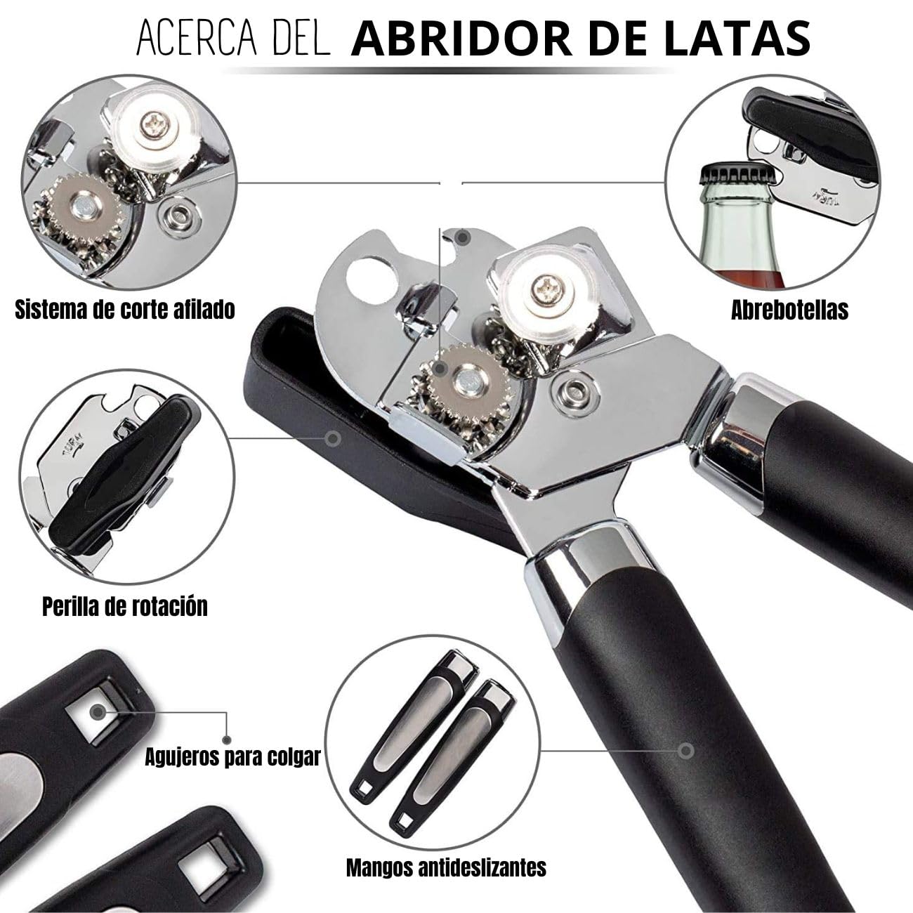 Abrelatas Manual U Chef Acero Inoxidable con Perilla de Giro Grande y Agarre Antideslizante