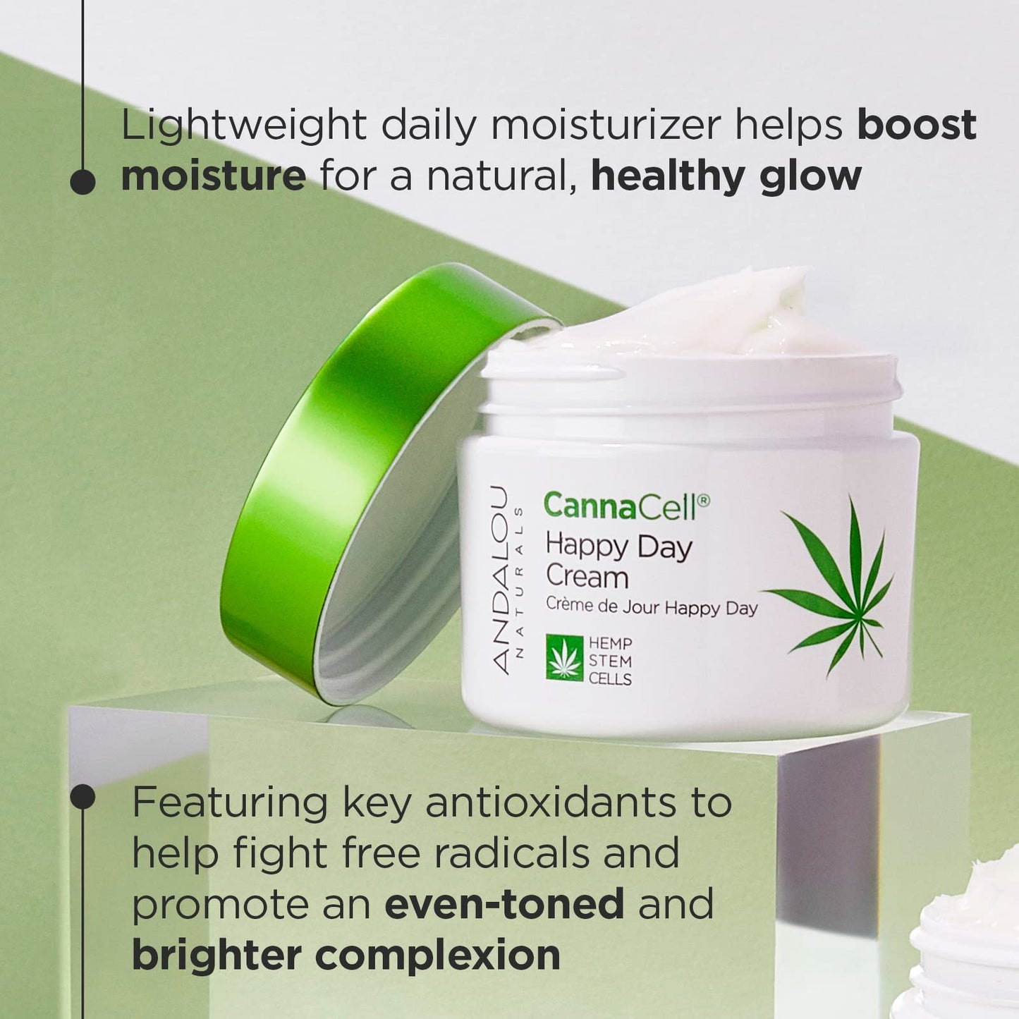 Crema Facial Andalou Naturals CannaCell para Día Feliz, 1.7 oz, Sin THC, Sin Sulfatos, Natural para Cuidado de la Piel