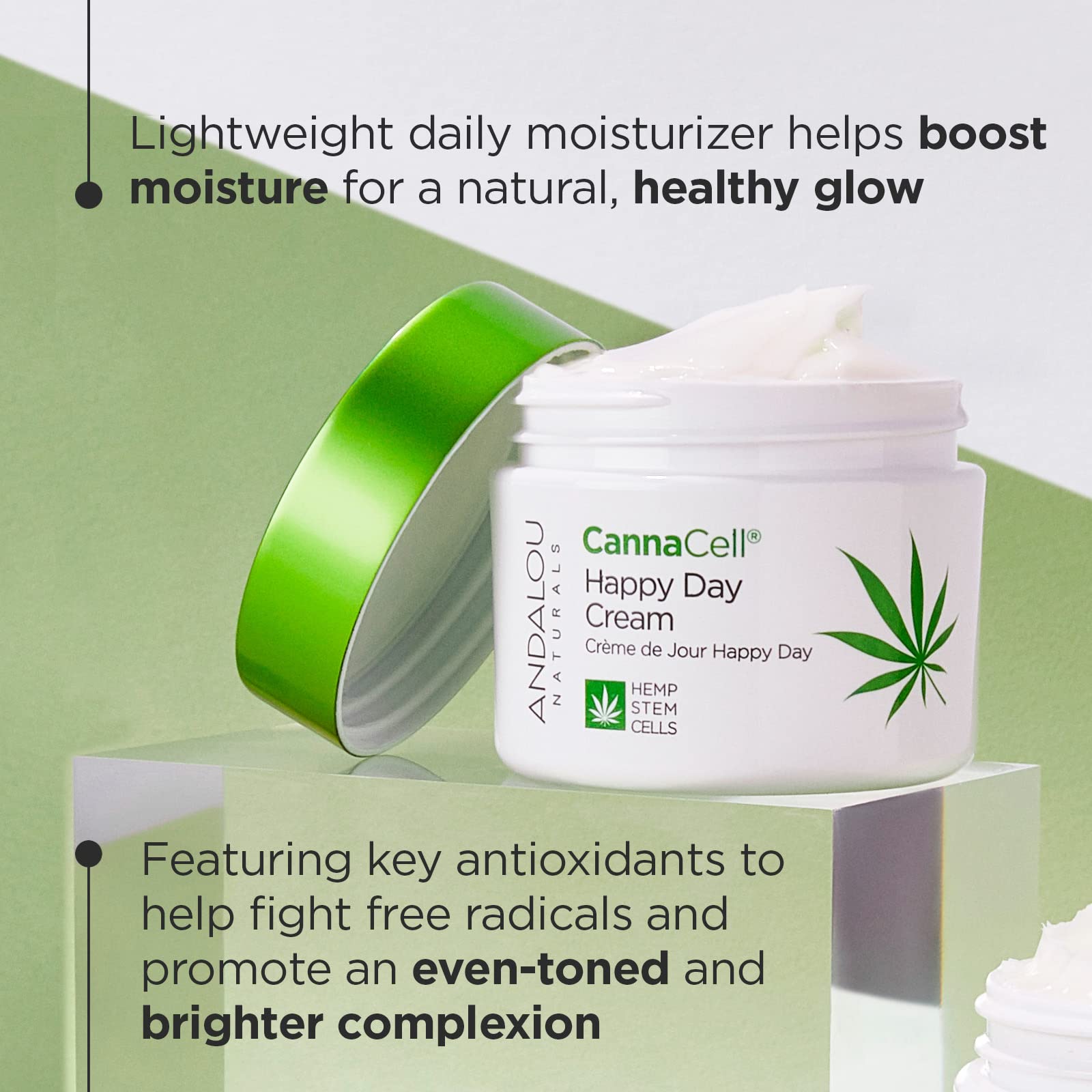 Crema Facial Andalou Naturals CannaCell para Día Feliz, 1.7 oz, Sin THC, Sin Sulfatos, Natural para Cuidado de la Piel